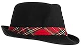 Brandsseller Schwarzer Hut mit kariertem Einfassband Party Hut Kostuem Verkleidung Karneval Einheitsgröße
