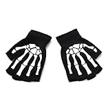 Unisex Halbfinger Fingerlose Outdoor Sport Arbeitshandschuhe Erwachsene Halloween Skelett Schädel Halbfinger Handschuhe Leuchtende Winter Fäustlinge, a, One size