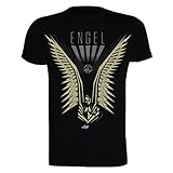 Rammstein Herren T-Shirt Flügel Offizielles Band Merchandise Fan Shirt schwarz mit Gold metallic Front Print (XL)