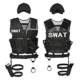 KarneLux Einsatzweste 4in1 SWAT, POLICE, FBI oder UNDERCOVER - Kostüm für Herren und Damen, inkl. Pistolenholster, Gürtel, Handschellen und Cap für Survival, Karneval, Fasching oder Halloween (M-L)