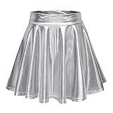 Faschingskostüme Damen, Glitzer Rock Damen Lederrock Silber Metallic Rock Gold Metallic Rock Karneval Kostüm Mini Rock Elastische Taille Skater Röcke Hohe Taille Faltenrock Party Outfit