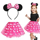 Faschingskostüme Kinder Mädchen, Minie Mouse Kostüm Kinder, Kinderkostüme Mädchen, Rosa Tüllrock mit Weiß Gepunktet + Haarreifen mit Maus Ohren für Halloween Fasching Karneval Cosplay Party