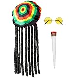 W WIDMANN MILANO Party Fashion 68542 - Kostümset Rastamann, Mütze mit Dreadlocks, Brille und Joint, Jamaika, Motto-Party, Karneval