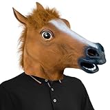 PHIEZC Pferdemaske, Halloween-Maske, Tiermaske, Latexmaske, Halloween-Pferdemaske, Weihnachtsfeier-Dekoration, Erwachsenen-Pferdemaske (braun)