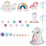 Yamitora 25 Stück Einhorn Tortendeko Geburtstag,Einhorn Kuchendeko Kuchen kinder Einhorn Kuchen Topper Regenbogen Einhorn Happy Birthday Sterne ball Kuchen Deko für Kinder Mädchen Junge