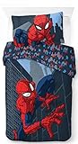 Jay Franco Marvel Spiderman City Streets Einzelbettgröße Kinderbettwäsche-Set mit Bettbezug 135x200cm + Kissenbezug 50x70cm aus 100% Baumwolle