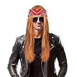 Aomig Rocker Schwermetall Punker Kostüm Zubehör, Punk Gothic Rocker Kit mit Perücke Bandanas Nylon Wig Cap, Disco Rockstar Perücke, 70er 80er 90er Jahre Jahre Accessoires für Männer Frauen