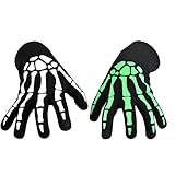 Unisex Skelett Handschuhe Halloween Glow in The Dark,Halloween Handschuhe Skelett Kostüm Sensenmann Kostüm Accessoire Horror Handschuhe Schwarz Leuchtende Skelett Hand für Erwachsene Kinder
