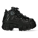 New Rock WALL106-S12 Unisex Gothic Stiefel Aus Schwarzem Leder Mit Plateau 40
