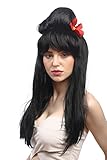 WIG ME UP - 90915-ZA103 Perücke Damen Karneval Fasching Schwarz Lang Glatt mit Beehive Hochsteckfrisur Carmen Spanien Geisha China Japan