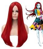 Perücke Damen Sally Perücke Rot Lang Natürliche Perücke Rot Lang für Sally Kostüm Halloween Fasching Karneval DE100R