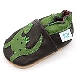 Dotty Fish weiche Leder Babyschuhe mit rutschfesten Wildledersohlen. Kleinkind Schuhe. Krabbelschuhe. Braune und grüne Dinosaurier. 12-18 Monate (21 EU)