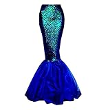 Meerjungfrau Rock Damen, Meerjungfrau Kostüm Damen Glitzer Rock Meerjungfrauen Tüllrock Schwanz Pailletten Fischschwanz Maxirock für Karneval Party Faschingskostüme Cosplay Tanzrock