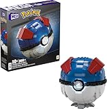 MEGA POKÉMON - Zusammenbaubarer Superball mit Lichtern und Aufstellvorrichtung, 299-teiliges Bauset mit authentischen Details, 12,7 cm groß, für Sammler, HMW04