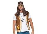 shoperama 60er 70er Jahre Hippie Weste mit Kunstfell Besatz Damen Herren Seventies Sixties Flower Power Festival, Größe:S/M