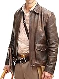 Herren Raiders of The Lost Harrison Jones Vintage Brown Bomber Lederjacke Echtes Rindsleder Used-Look Lederjacke, Braun, Used-Optik, L