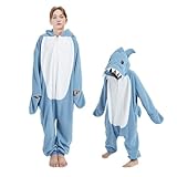 Udekit Cartoon Schlafanzug Einteiler Niedlicher, Blauer Hai Kiefer Pyjama Robe Strampler Nachtwäsche Cosplay Kostüm Karneval und Halloween Party für Kinder von 2 bis 4 Jahren