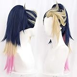 Akali Cosplay Perücke Anime Multi-Color Long Straight Blue Gradient Pferdeschwanz für Halloween-Kostüm-Party