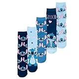 United Labels 5 Paar Disney Lilo & Stitch Socken für Damen, blau, 38-43, Damensocken, Frauen Strümpfe