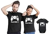 Player 1 2 - Partner - T-Shirt Papa Vater Sohn Kind Baby Strampler Body Partnerlook