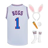 OTHERCRAZY Herren Basketball Trikots #10 Lola/#1 Bugs Jersey Space Movie Halloween Sport Kostüm Weiß/Schwarz, #1 Weiß, L