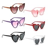 NCOALE 6 Stück Herz Sonnenbrille, Vintage Herzbrille für Damen Hippie Partybrillen, Lustige Sonnenbrille Herzform Brille Anti-UV400, für Party, Urlaub, Hochzeit Braut, Karneval (6 Farben)