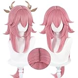 Liamiona Cosplay Perücke Rosa Perücke mit Pony Hitzebeständiges Kunsthaar Halloween Party Kostüme Perücke + Perückenkappe