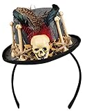 Boland 72182 - Haarreif mit Voodoo-Hut, Tiara mit Minihut, Totenkopf und Knochen, Dia de los Muertos, Kostüm, Karneval, Mottoparty, Halloween