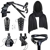 YORDET Mittelalter Ritter Zubehör Männer Renaissance Leder Gürtel Schal Retro Schal Armschienen Gürtel Tasche Armschienen Retro Zubehör Set, Schwarz, Einheitsgröße (Schwarz)