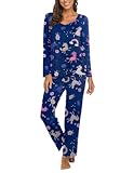 Ekouaer Schlafanzug Damen Lang 2 teiler Pyjama Set Langarm Schlafanzüge für Damen Einhorn S