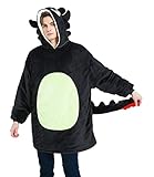dressfan Schwarz Drache Tragbare Decke Mikrofaser & Sherpa Deckenpullover,Halloween Karneval Drache Kostüm Hoodie,Warme Weich Decke mit Ärmeln und Kapuze für Damen Herren