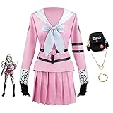 JOHLCR Anime Danganronpa Miu Iruma Cosplay Kostüm Outfits Kostüm für Erwachsene Karneval Faschingsparty Verkleiden Sich Uniform Inklusive Kompletter Kleidung + Tasche + Halskette + Armband (Rosa, XL)