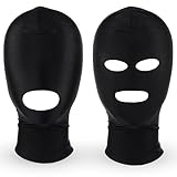 Qianyu 2 Stück Dünn Skimaske Vollgesichtsmaske schwarze atmungsaktive Kapuze für Halloween-Maskenball Cosplay-Kostümzubehör Unisex-Kopfbedeckung Mundloch und offene Augen Mund 3 Löcher bequeme Maske