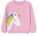 EULLA Kinder Mädchen Sweatshirt Pullover Activewear Langarm Baumwolle Einhorn Herbst Winter Oberteile 6 Jahre alt 1# Rosa Einhorn DE 116