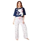 Disney Stitch Schlafanzug Damen, Pyjama Lang mit Crop Top, Schlafanzug für Frauen Teenagers - Geschenke für Sie (Marineblau Marie, L)