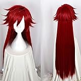 SEIZIS Wig Anime Cosplay Kuroshitsuji Black Butler Grell Sutcliff Perücke, rot, langes glattes, hitzebeständiges Haar, Cosplay-Kostüm-Perücken + Perückenkappe