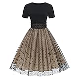 Odizli Rockabilly Kleider Damen 50er Jahre Petticoat Kleid Vintage Elegant Retro Kurzarm Mesh Polka Dot Tüllkleid Sommer Swing Coctailkleid Festlich Hochzeit Partykleid Kurz Abendkleid Schwarz XL