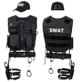 Black Snake SWAT FBI Police Security Kostüm inkl. Einsatzweste, Pistolenholster, Gürtel, Handschellen und Baseball Cap - M/L - SWAT