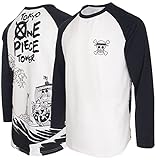 One Luffy Piece Thousand Sunny Piratenschiff Ruffy Große Welle vor Kanagawa Japanischer Anime 100% Schwere Baumwolle Raglan Baseball Männer T-Shirt(M,Schwarz/Weiß)
