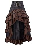 Damen Steampunk Gothic Schwarz Spitze Rock Lang Röcke