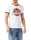 Jurassic Park Herren Distressed Logo T-Shirt, Ringer White/Black, M