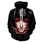 QYIFIRST Unisex 3D Druck Anime Pullover mit Kapuze Streetwear Uchiha Sasuke Cosplay Kostüm Schwarz XL (Brustumfang 113cm)