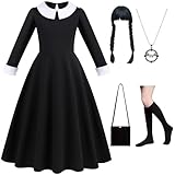NuGeriAZ Wednesday Kostüm Kinder Wednesday Kostüm Wednesday Kostüm Mädchen Wednesday Kleid Halloween Weihnachten Karneval Schwarzer Freitag