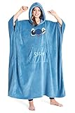 Disney Oversize Pullover Damen, Lilo und Stitch Kuschel Kapuzenpullover Damen und Teenager - Geschenke für Frauen (Blau Lang)