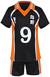 MINIDORA Herren T-shirt und Shorts 烏野 Hinata Shoyo T-shirt Sportbekleidung Anime Karasuno Weiterführende Schule Volleyball Trainingsanzüge (S,Schwarz 9)