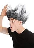 WIG ME UP - LM-19-P103TP60 Perücke Damen Herren Karneval hochtoupiert Dämon Teufel Troll Blume Mad Scientist Grau Weiß