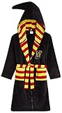 Harry Potter Bademantel Kinder, Fleece Morgenmantel Jungen, Hogwarts Bademantel Jungen und Mädchen 7-14 Jahre, Kuschelig Plüsch Kinderbademantel Junge((Schwarz, 11-12 Jahre)