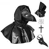 Pest Doktor Vogel Maske, Halloween Kostüm Requisiten Maske Steampunk Cosplay Maske Vogel Schnabel Verstellbare Maske mit Eine Halskette, Schwarz Kapuzenumhang für Halloween Festival Party