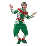 EraSpooky Elfenkostüm für Herren Weihnachten Weihnachtsmann Helfer Kostüm Outfits Rot und Grün XL