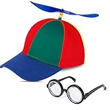Heyu-Lotus Bunte Propellermütze,Helikopter Cap für Erwachsene Kinder,Hubschraubermütze,Propeller Mütze, Baseballmütze mit Propeller mit Idioten Brille für Karneval Party